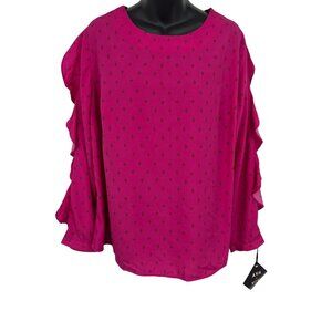 Ava & Viv Women Plus Size Ruby Pink Long Ruffle Sleeve Blouse 1X 16W 18W NWT New